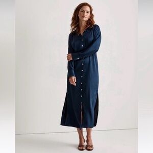 Madewell Navy Button-Front Maxi Shirt Dress